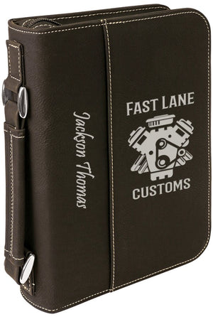 Black/Silver 6 3/4" x 9 1/4" Leatherette Book/Bible Cover with Handle & Zipper