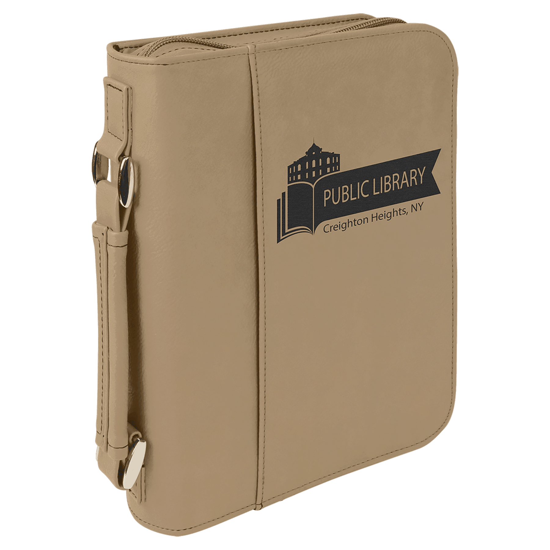 Light Brown 7 1/2" x 10 3/4" Leatherette Book/Bible Cover with Handle & Zipper