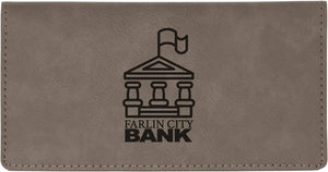 Gray 6 3/4" x 3 1/2" Laserable Leatherette Checkbook Cover