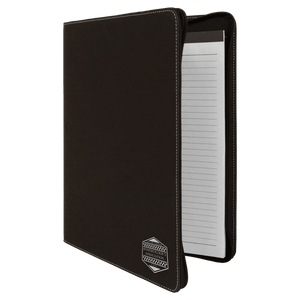 Black/Silver 9 1/2" x 12" w/Zipper Laserable Leatherette Portfolio with Notepad