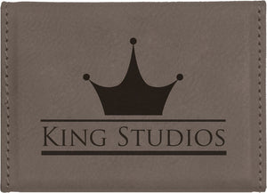 Gray 3 3/4" x 2 3/4" Laserable Leatherette Hard Business Card Holder