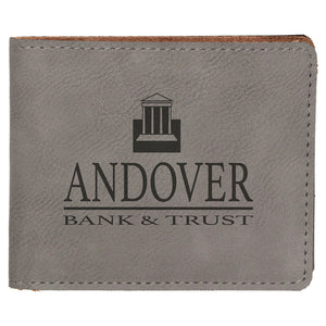 Gray 4 1/2" x 3 1/2" Laserable Leatherette Bifold Wallet