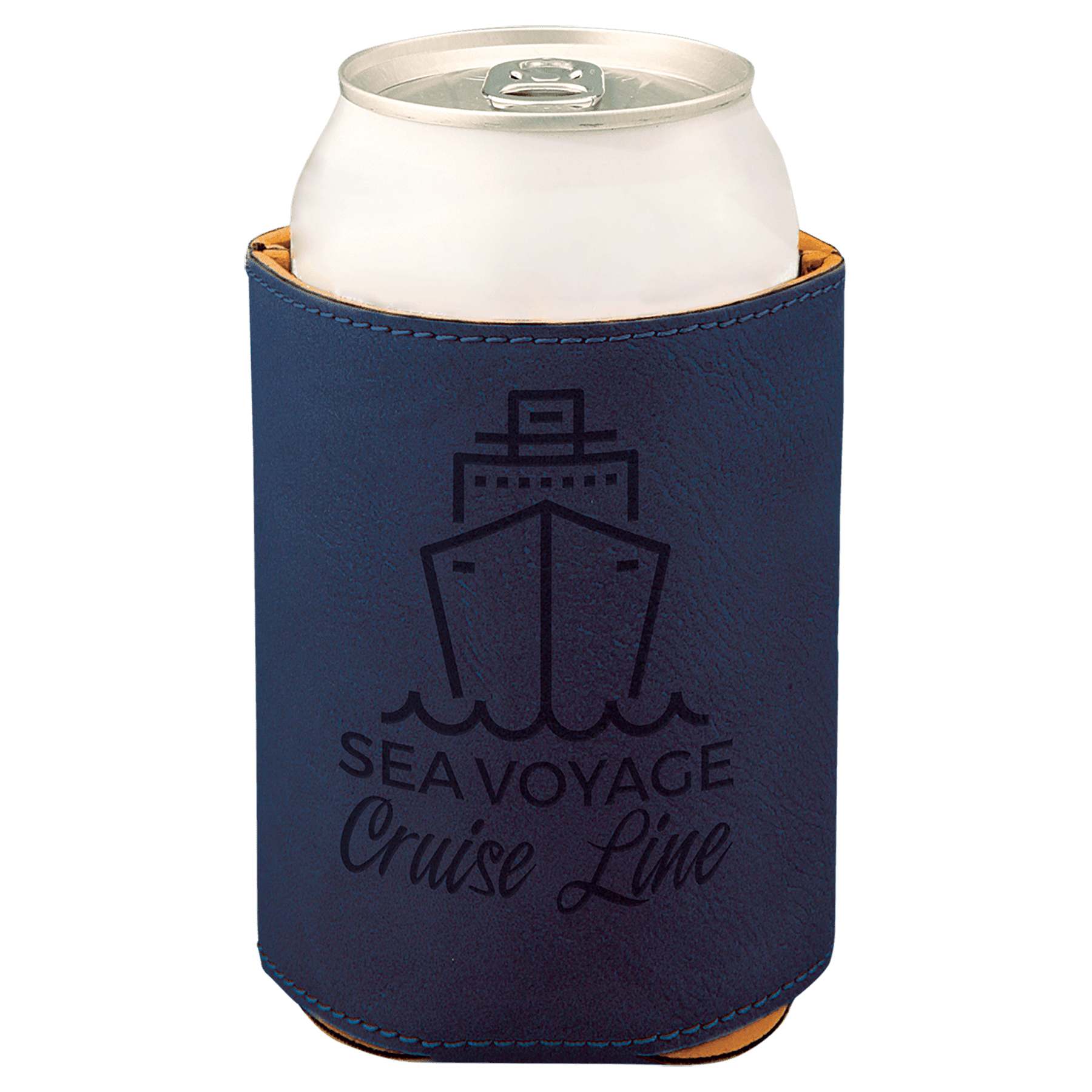 Blue/Black 3 3/4" Laserable Leatherette Beverage Holder