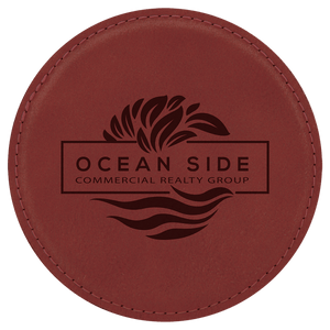 4" 4" Round Laserable Leatherette 6-Coaster Set