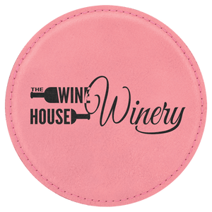 Pink 4" Round Laserable Leatherette 6-Coaster Set