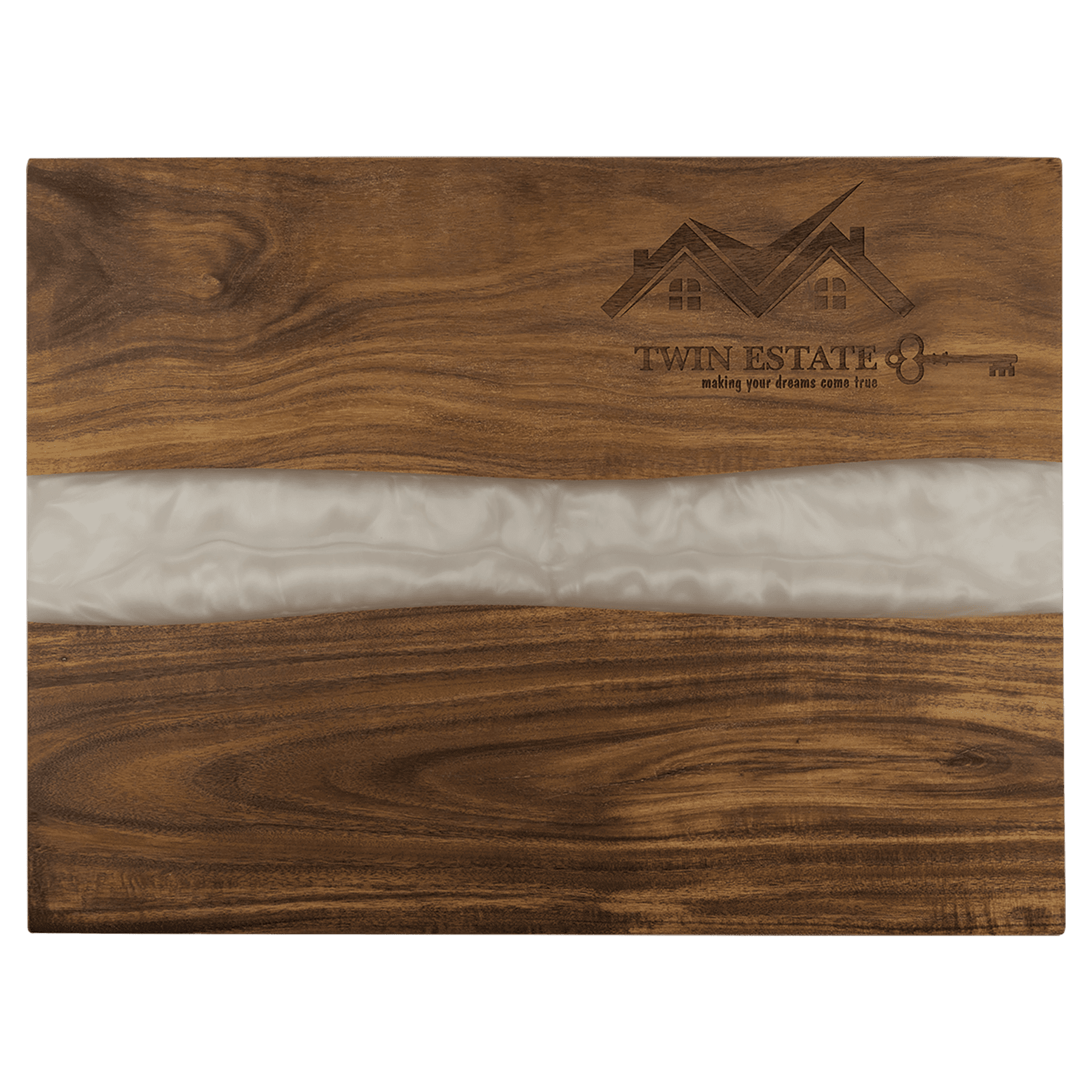 15 3/4" x 11 3/4" Acacia with White Pearl Resin Serving Board