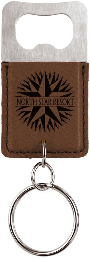 Dark Brown Rectangle Laserable Leatherette Bottle Opener Keychain