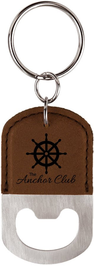 Dark Brown Oval Laserable Leatherette Bottle Opener Keychain
