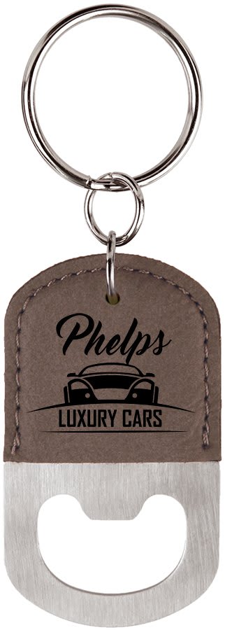 Gray Oval Laserable Leatherette Bottle Opener Keychain