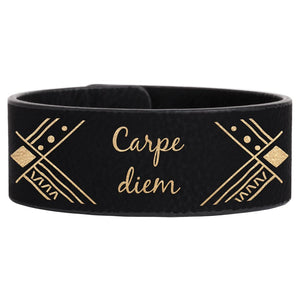 Black/Gold 9 1/2" x 1" Laserable Leatherette Cuff Bracelet