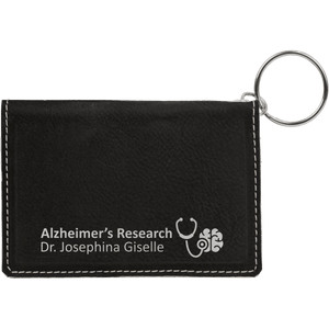 Black/Silver 4 1/4" x 3" Laserable Leatherette Keychain ID Holder