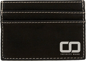 Black/Silver 4" x 2 3/4" Laserable Leatherette Wallet Clip