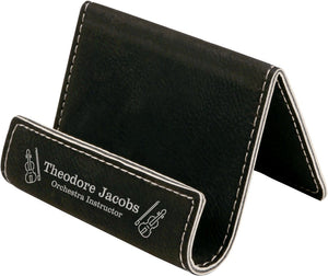 Black/Silver 3 1/2" x 2 1/2" Laserable Leatherette Holder Easel