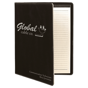 Black/Silver 9 1/2" x 12" Dark Brown Laserable Leatherette Portfolio with Notepad