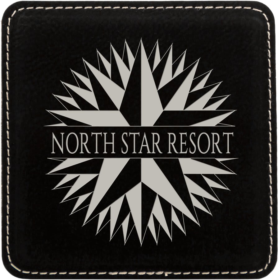 Black/Silver 2 4" x 4" Square Laserable Leatherette 6-Coaster Set