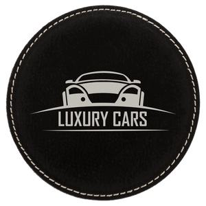 Black/Silver 2 4" Round Laserable Leatherette 6-Coaster Set