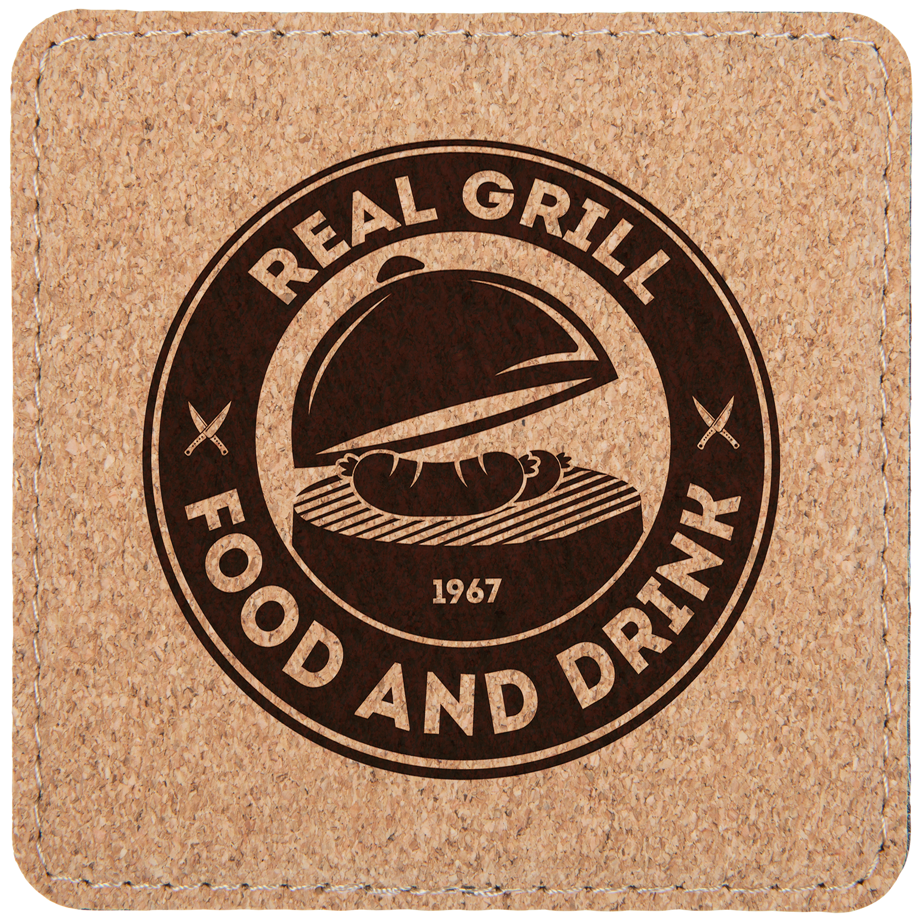 Cork 4" x 4" Square Laserable Leatherette 6-Coaster Set