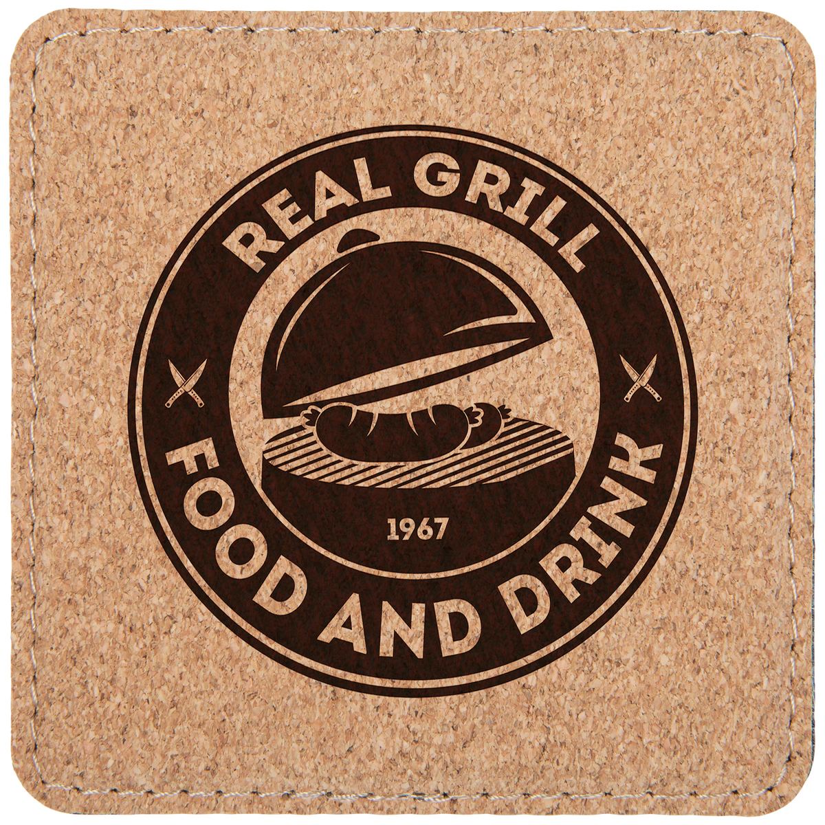 Cork 4" x 4" Square Laserable Leatherette 6-Coaster Set