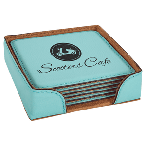 4" x 4" Square Laserable Leatherette 6-Coaster Set