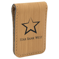 1 3/4" x 2 1/2" Bamboo Laserable Leatherette Money Clip