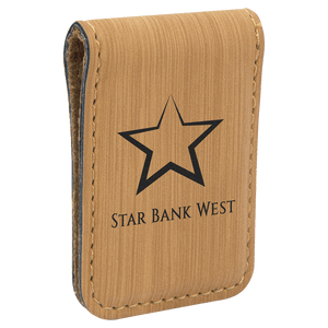 Bamboo 1 3/4" x 2 1/2" Laserable Leatherette Money Clip