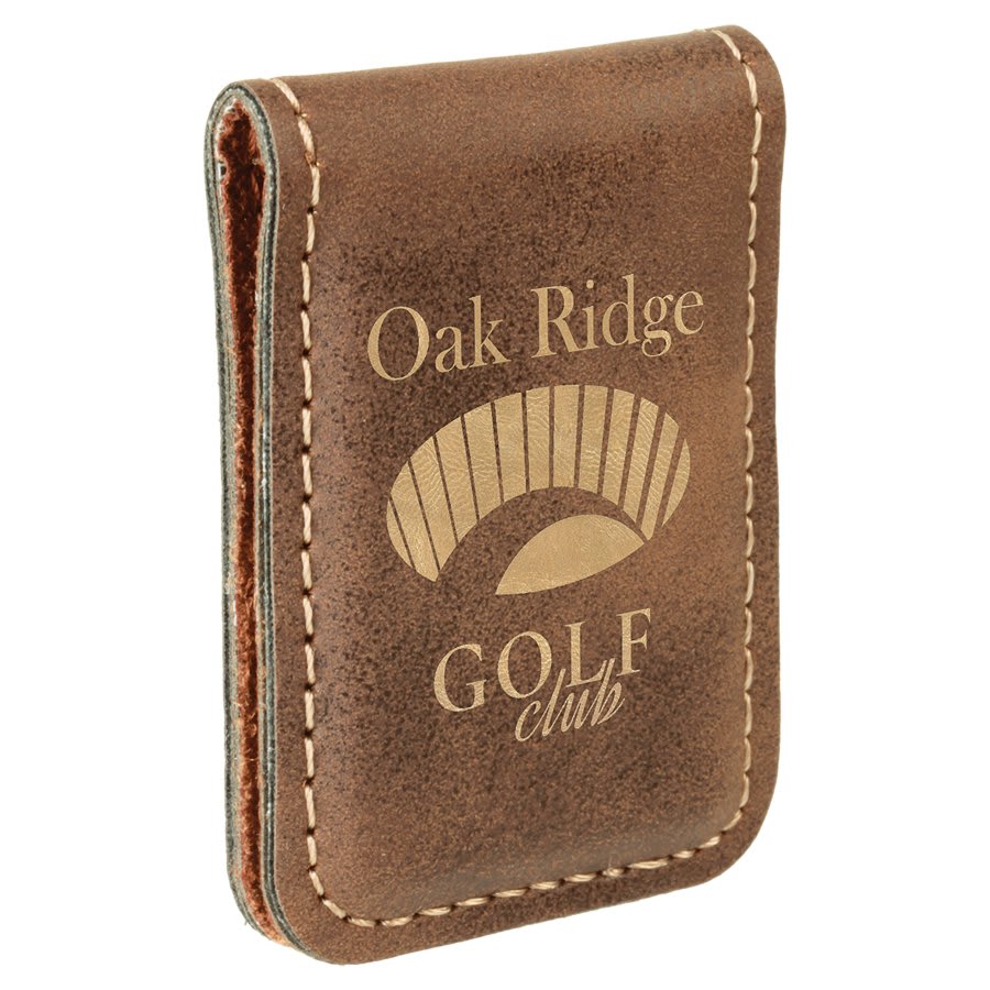 1 3/4" x 2 1/2" Rustic/ Laserable Leatherette Money Clip