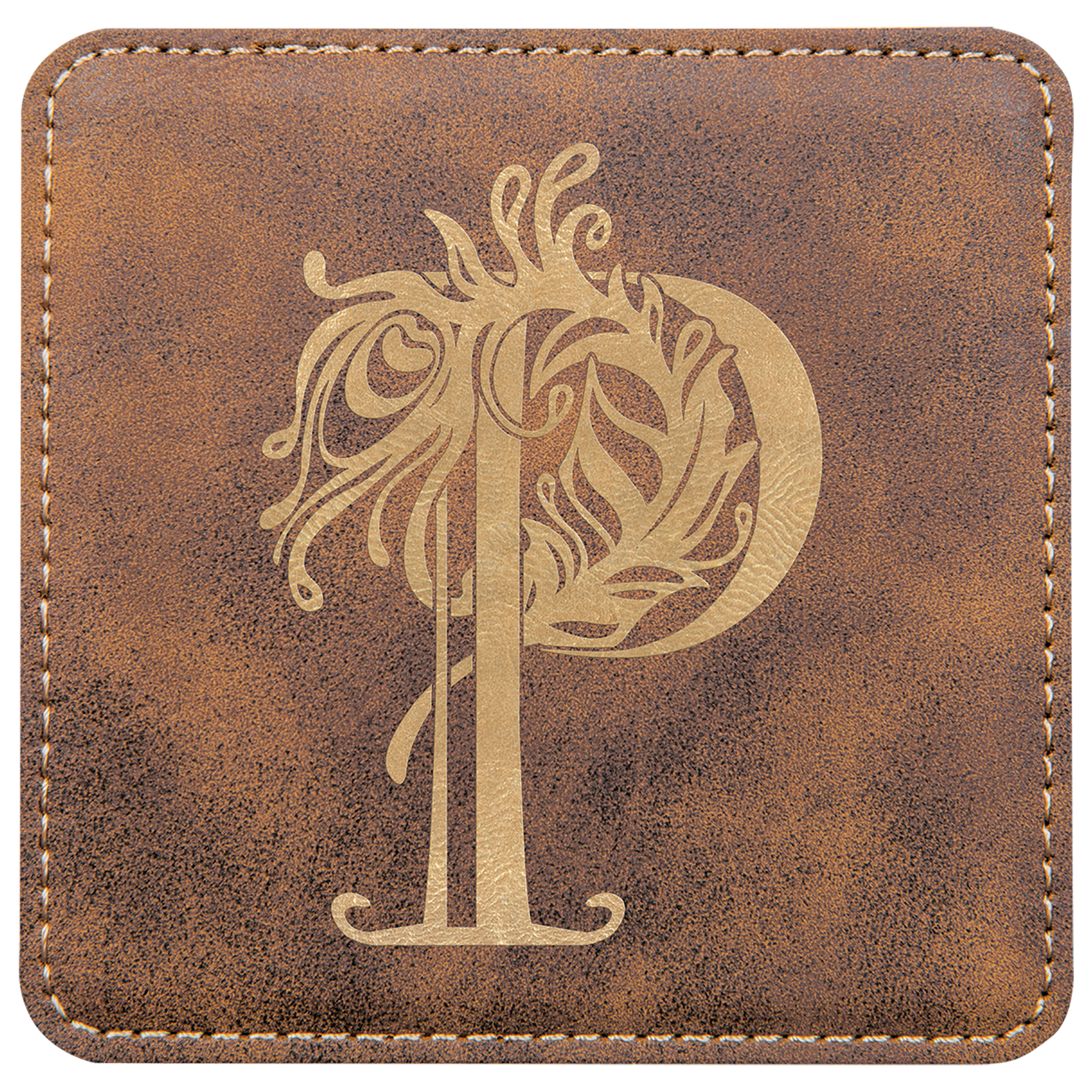 Rustic/Gold 2 4" x 4" Square Laserable Leatherette 6-Coaster Set