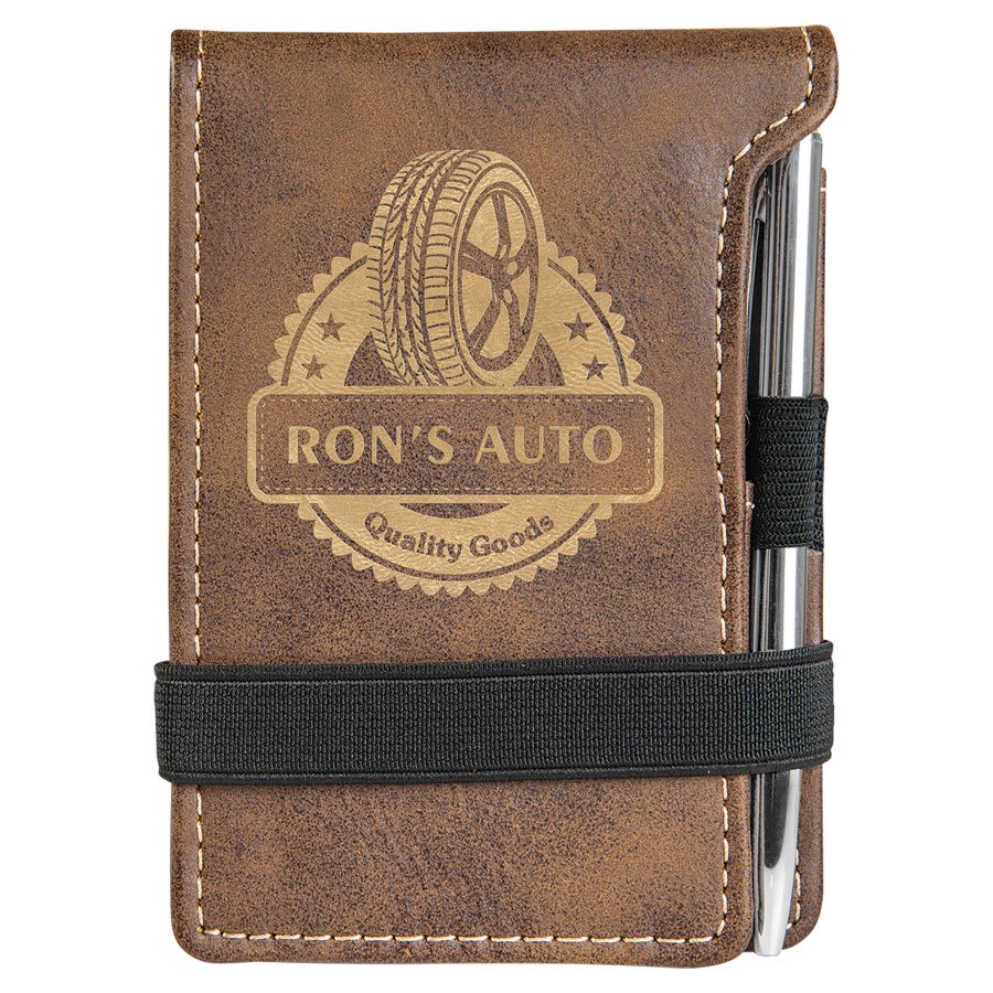 3 1/4" x 4 3/4" Rustic/ Laserable Leatherette Mini Notepad with Pen