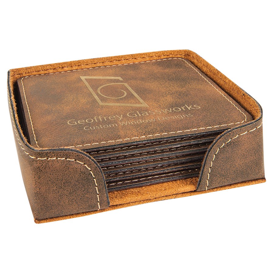 4" x 4" Rustic/ Square Laserable Leatherette 6-Coaster Set