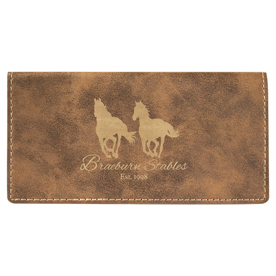 6 3/4" x 3 1/2" Rustic/ Laserable Leatherette Checkbook Cover