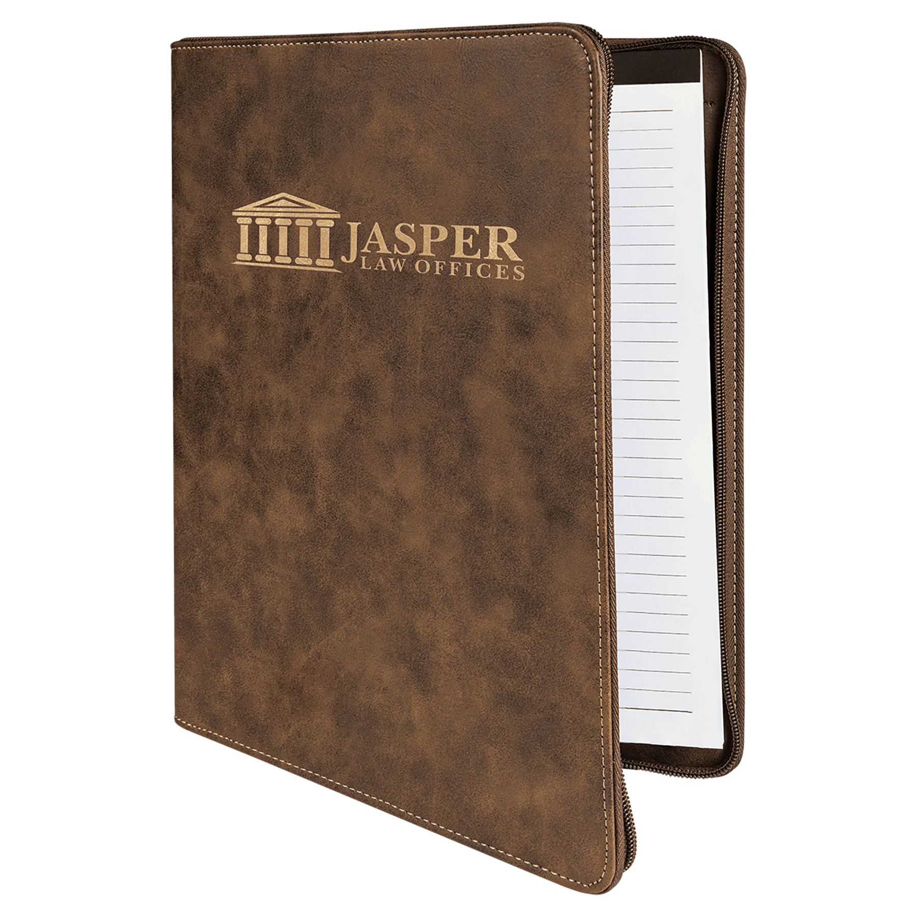 9 1/2" x 12" Rustic/ w/ Zipper Laserable Leatherette Portfolio with Notepad