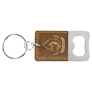 Rustic/Gold Rectangle Laserable Leatherette Bottle Opener Keychain