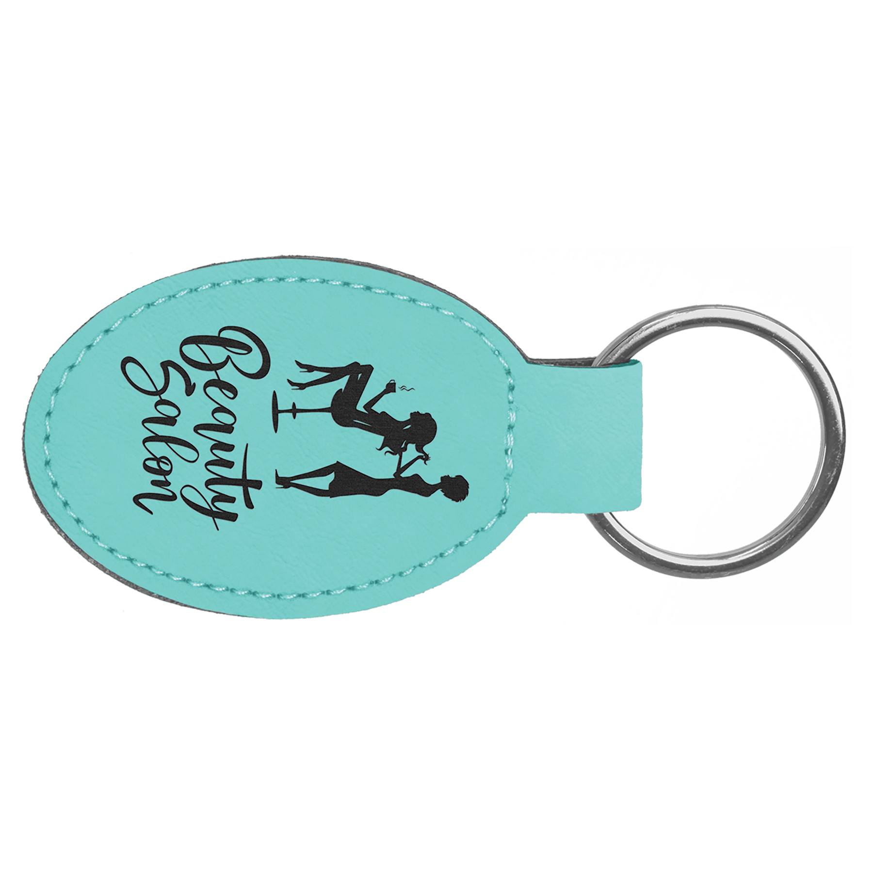 Teal 3" x 1 3/4" Laserable Leatherette Oval Keychain