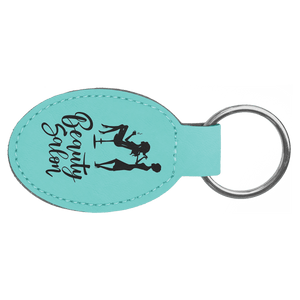 Teal 3" x 1 3/4" Laserable Leatherette Oval Keychain