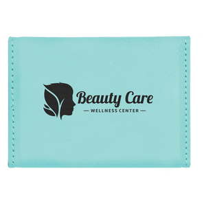 Teal 3 3/4" x 2 3/4" Laserable Leatherette Hard Business Card Holder