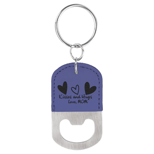 Purple Oval Laserable Leatherette Bottle Opener Keychain