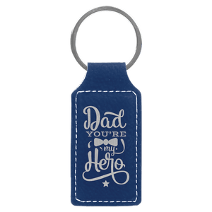 Blue/Silver 2 3/4" x 1 1/4" Laserable Leatherette Rectangle Keychain