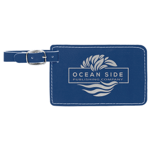 Blue/Silver 4 1/4" x 2 3/4" Laserable Leatherette Luggage Tag