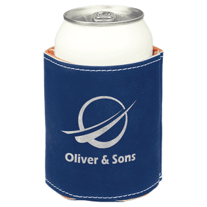 Blue/Silver 3 3/4" Laserable Leatherette Beverage Holder