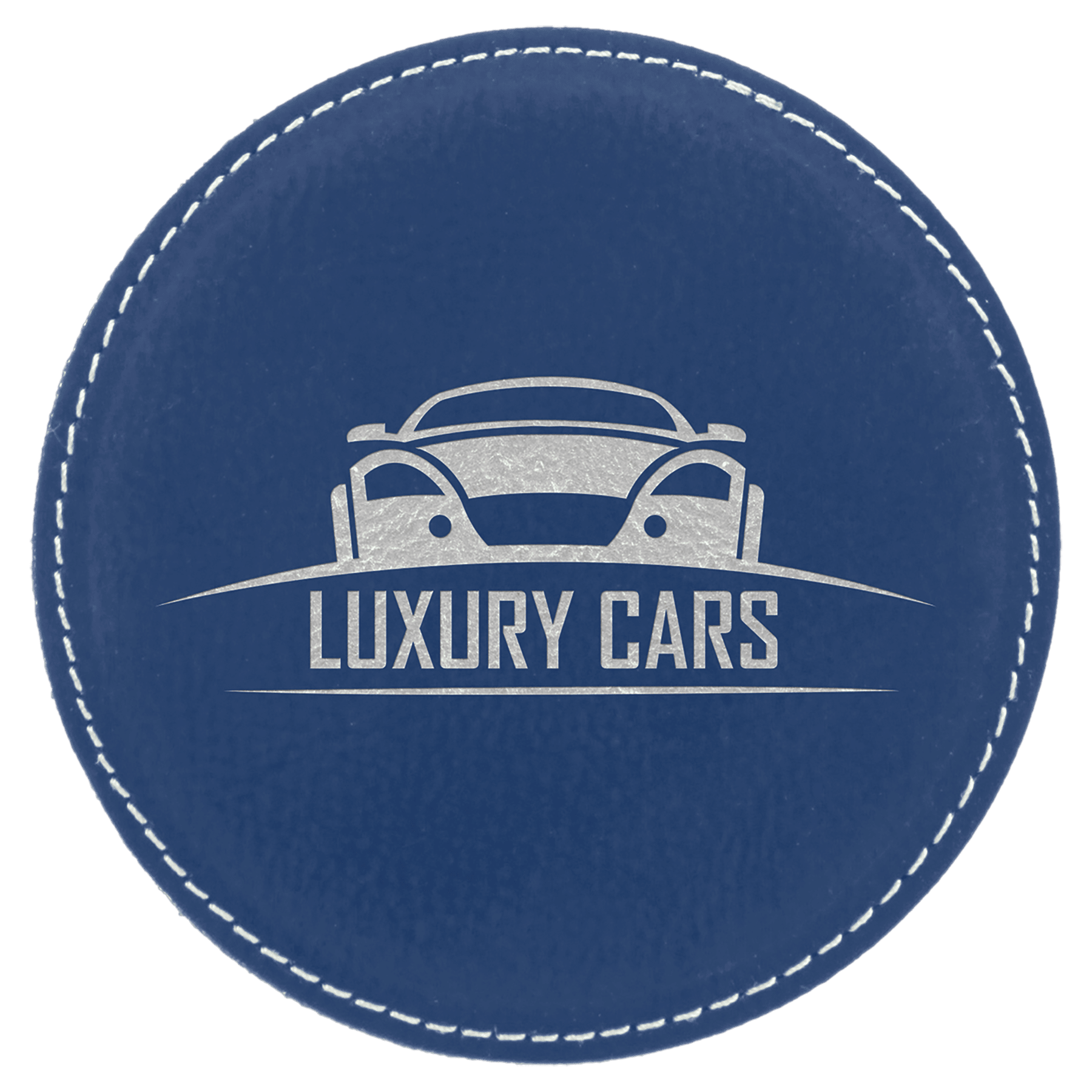 Blue/Silver 4" Round Laserable Leatherette 6-Coaster Set