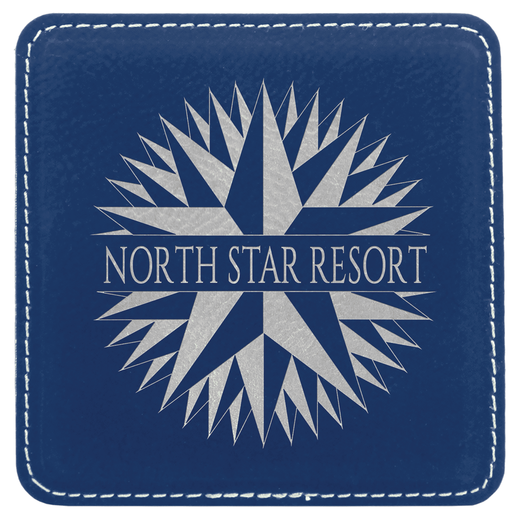 Blue/Silver 4" x 4" Square Laserable Leatherette 6-Coaster Set