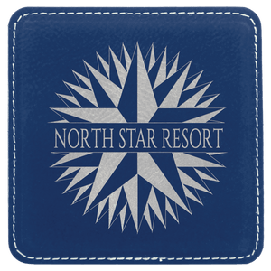 Blue/Silver 4" x 4" Square Laserable Leatherette 6-Coaster Set