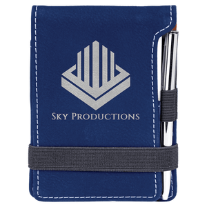 Blue/Silver 3 1/4" x 4 3/4" Laserable Leatherette Mini Notepad with Pen