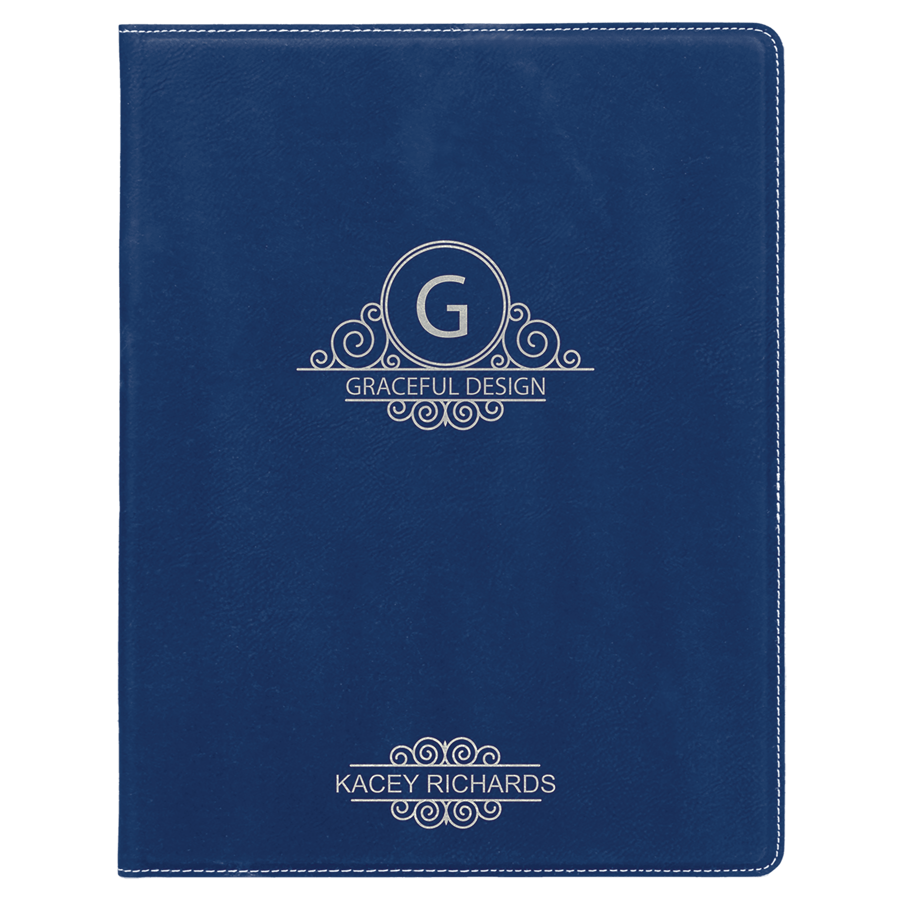 Blue/Silver 7" x 9" Laserable Leatherette Small Portfolio with Notepad
