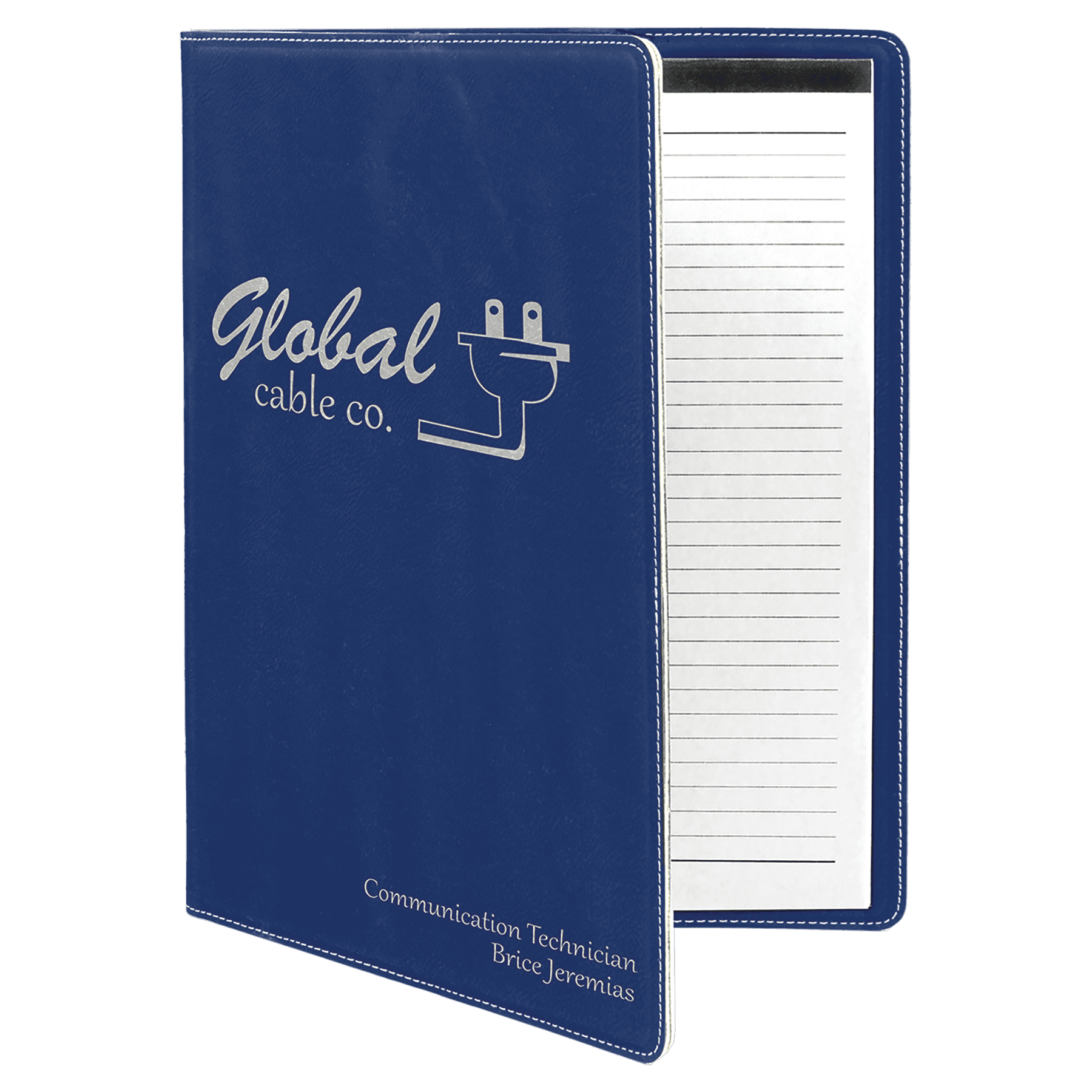 Blue/Silver 9 1/2" x 12" Dark Brown Laserable Leatherette Portfolio with Notepad