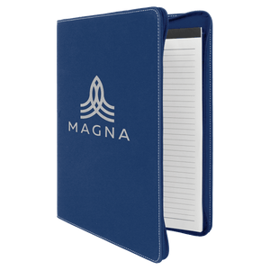 Blue/Silver 9 1/2" x 12" w/Zipper Laserable Leatherette Portfolio with Notepad