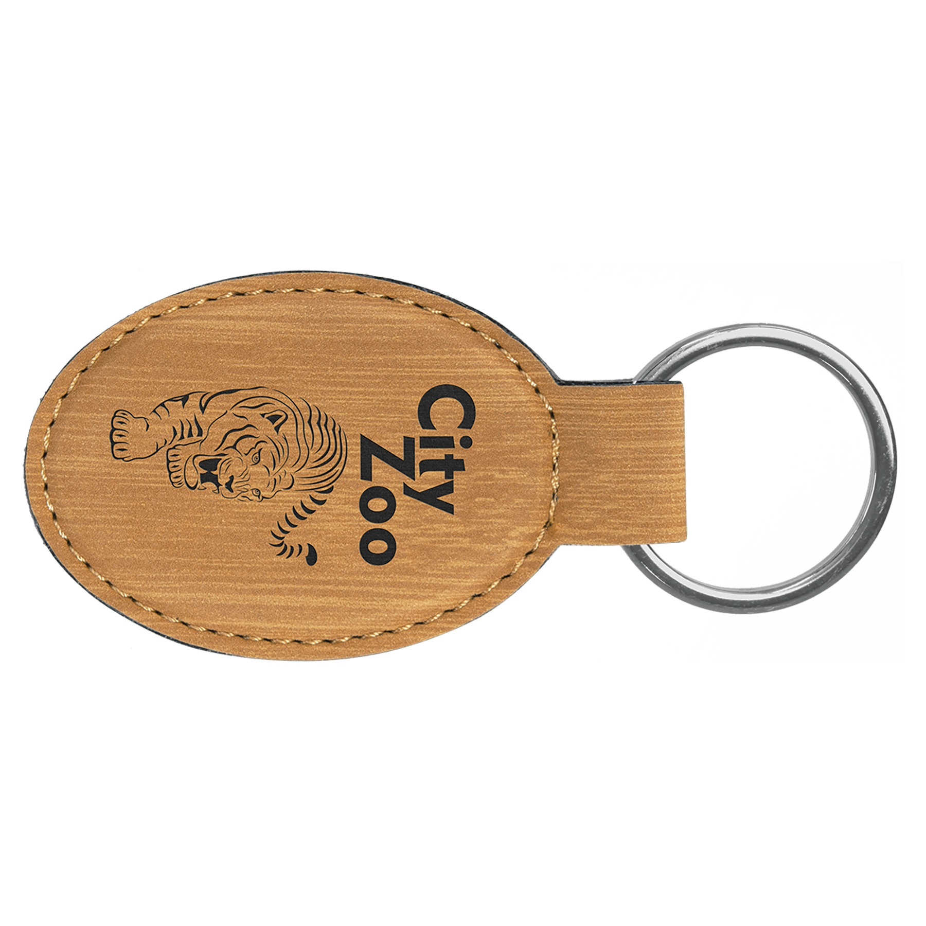Bamboo 3" x 1 3/4" Laserable Leatherette Oval Keychain