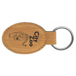 Bamboo 3" x 1 3/4" Laserable Leatherette Oval Keychain