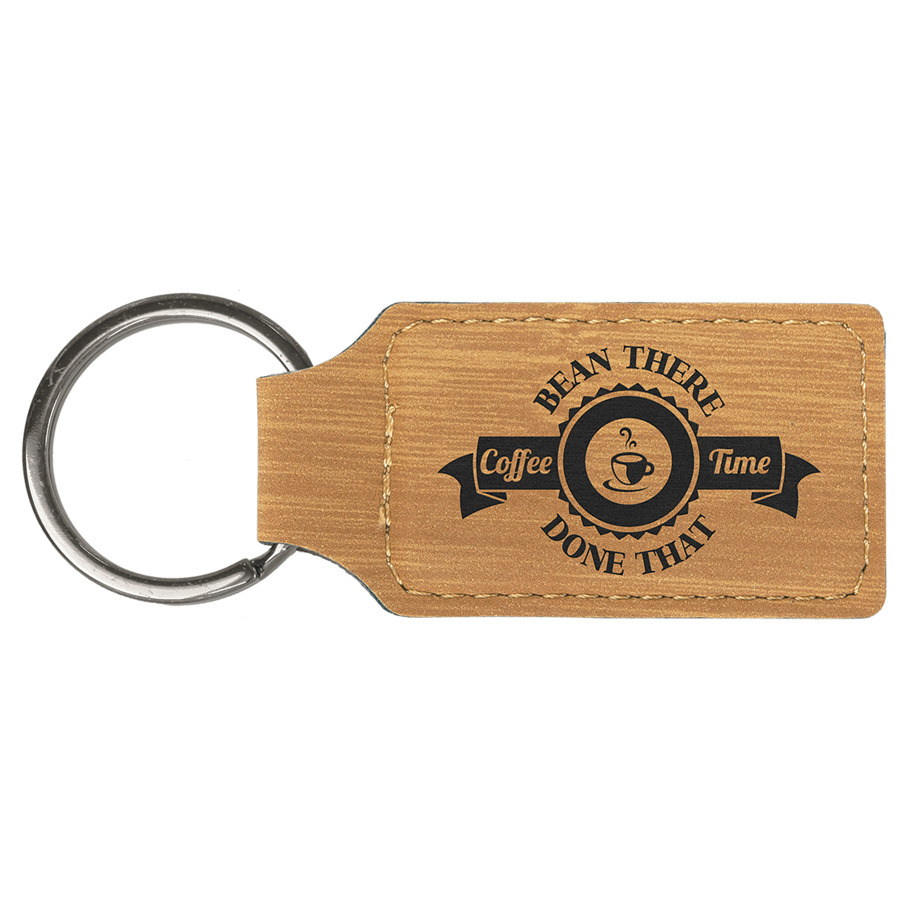 Bamboo 2 3/4" x 1 1/4" Laserable Leatherette Rectangle Keychain