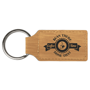 Bamboo 2 3/4" x 1 1/4" Laserable Leatherette Rectangle Keychain